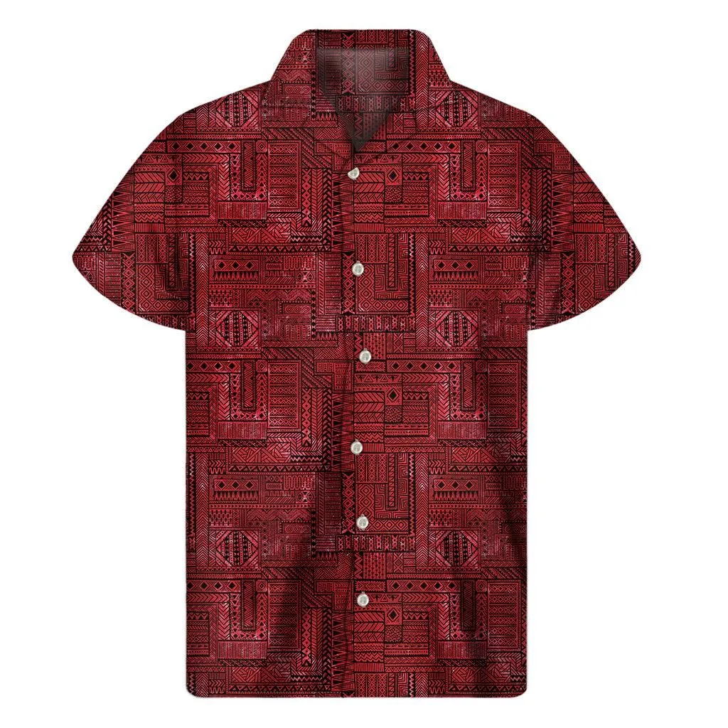Red And Black African Ethnic Print Mens Short Sleeve Shirt_1