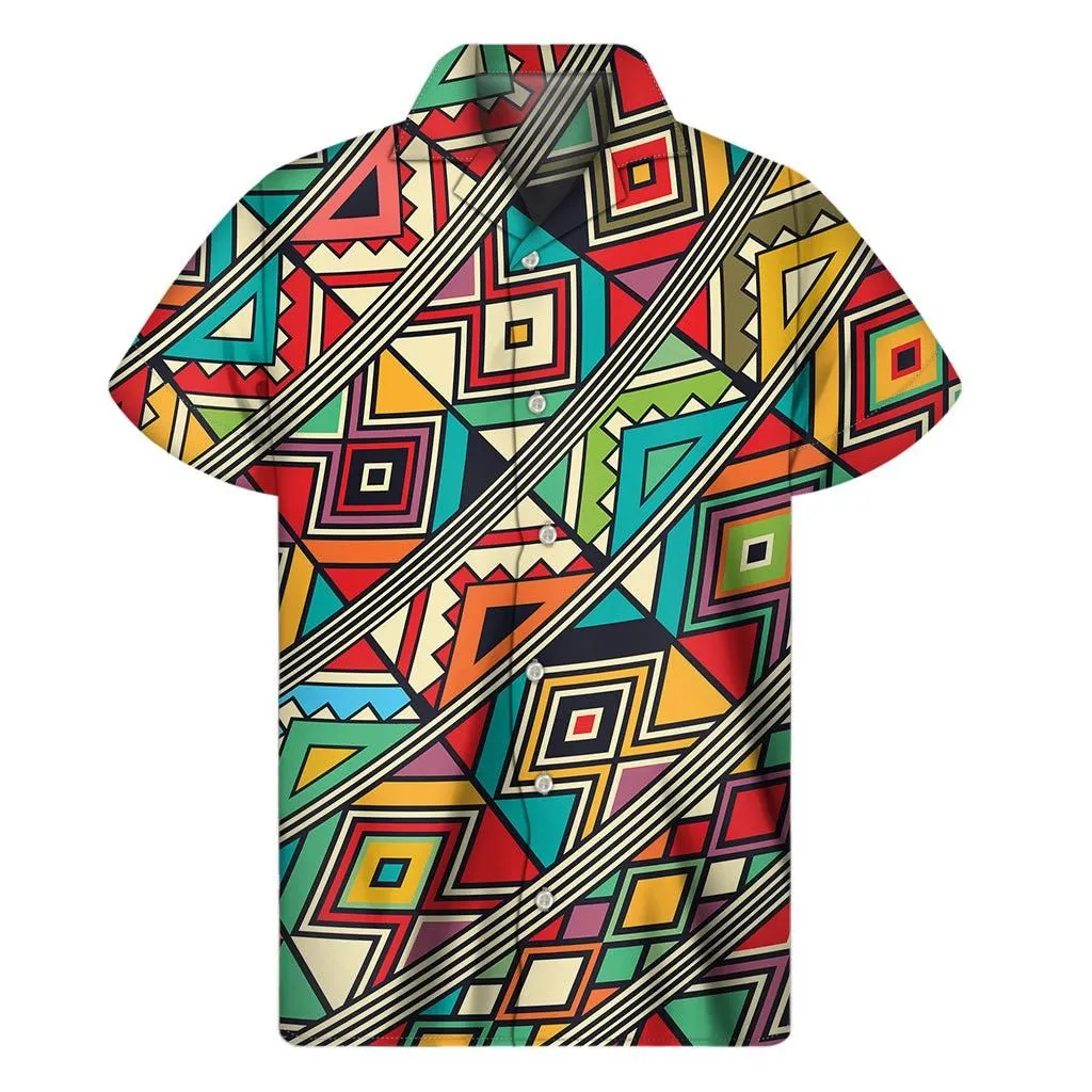 Retro African Ethnic Tribal Print Mens Short Sleeve Shirt_1