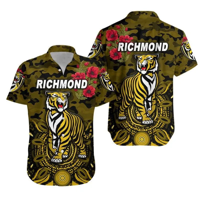 Richmond Tigers Anzac Hawaiian Shirt Indigenous Vibes   Black Lt8_1