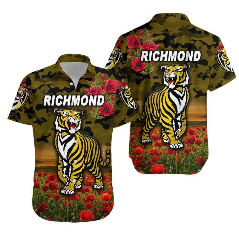Richmond Tigers Anzac Hawaiian Shirt Poppy Vibes   Black Lt8_1