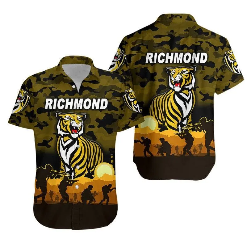 Richmond Tigers Anzac Hawaiian Shirt Simple Style   Black Lt8_1