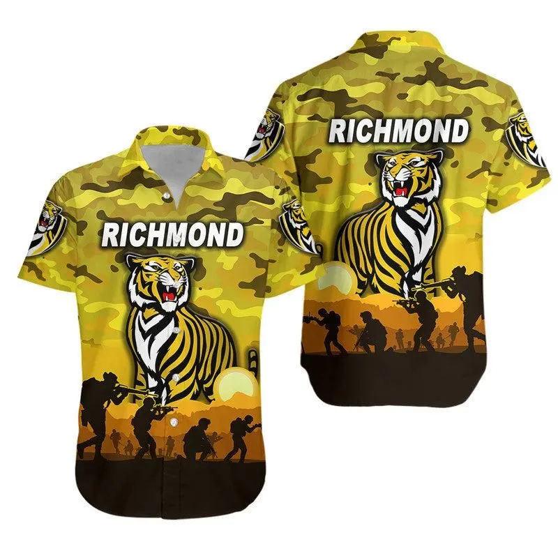 Richmond Tigers Anzac Hawaiian Shirt Simple Style   Yellow Lt8_1