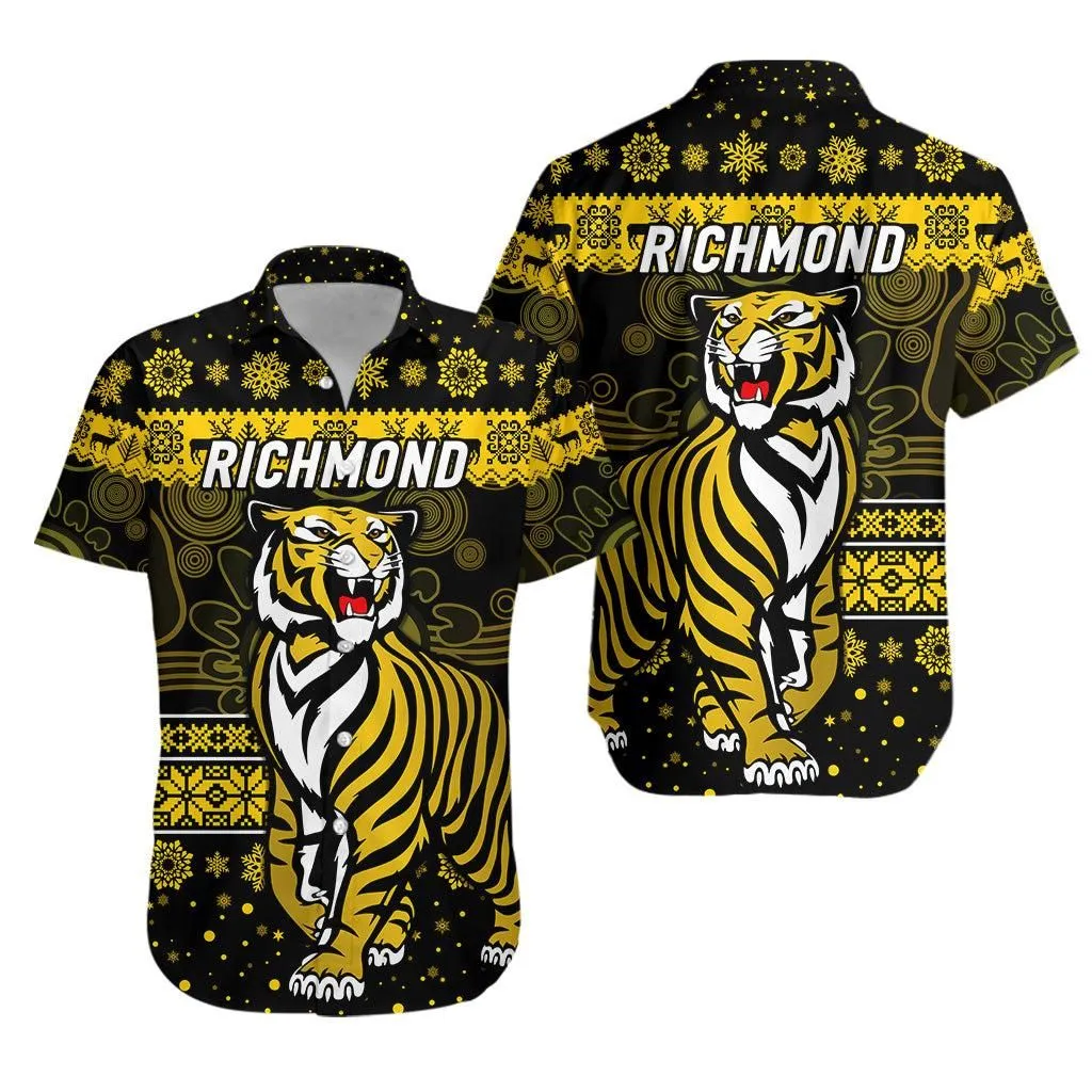 Richmond Tigers Hawaiian Shirt Christmas Simple Style   Black Lt8_1