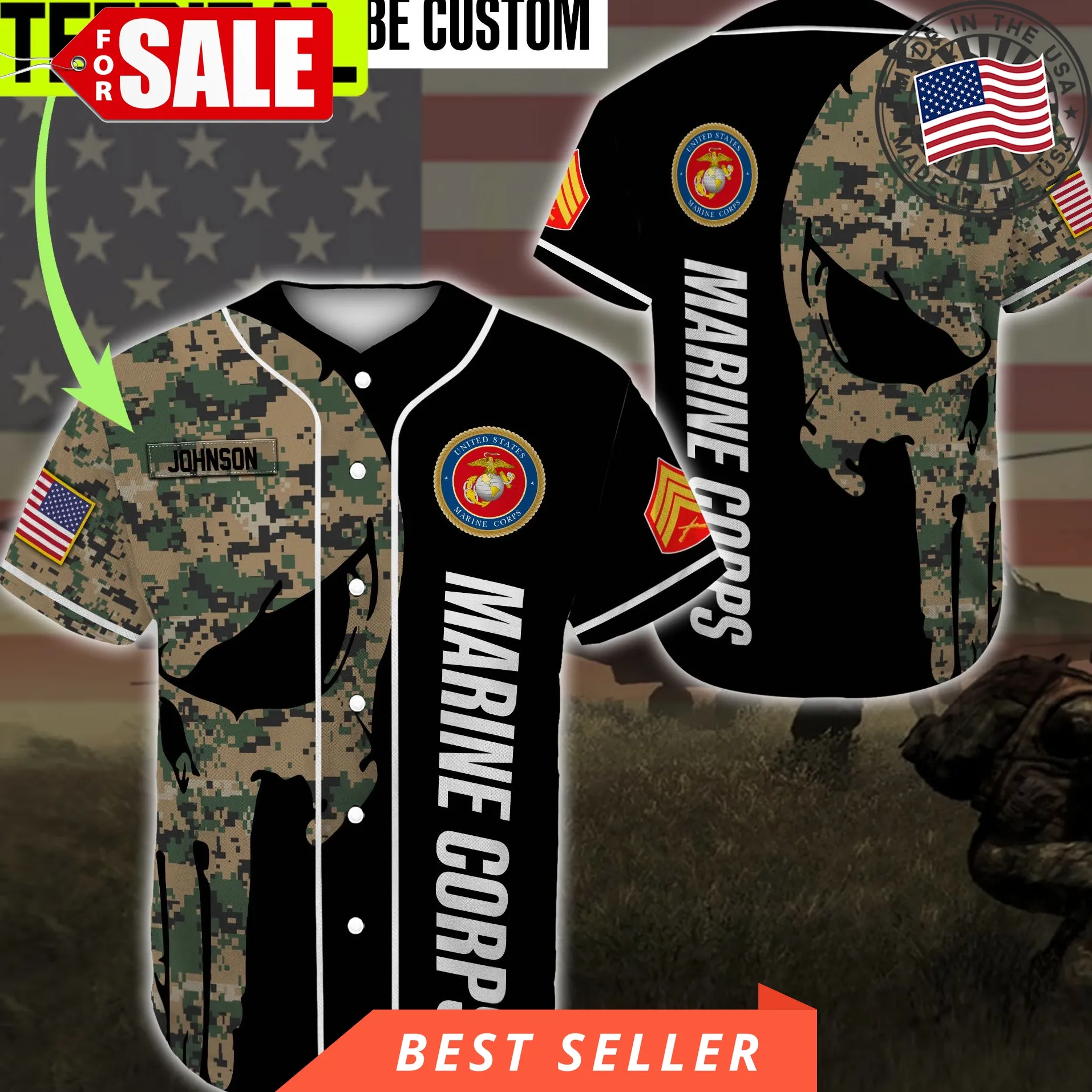 Custom Name Baseball Jersey United States Marine Corps All Over Printed Trending Baseball Jersey