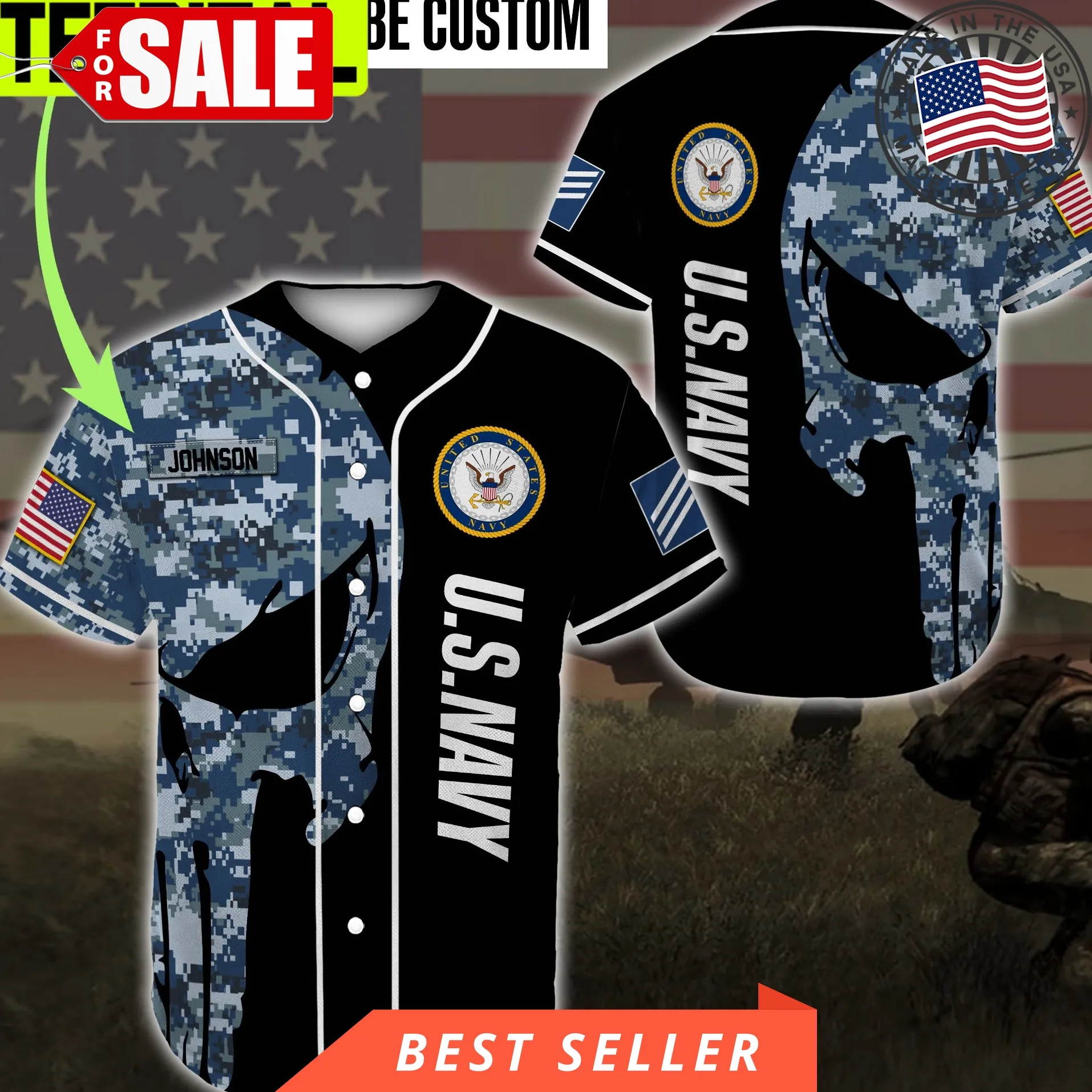 Custom Name Baseball Jersey United States Navy Veteran All Over Printed Trending Baseball Jersey