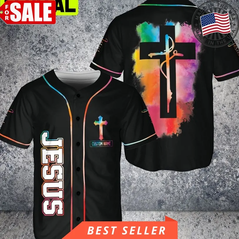 Custom Name God Tree Cross Jesus Colorful 3D Baseball Jersey
