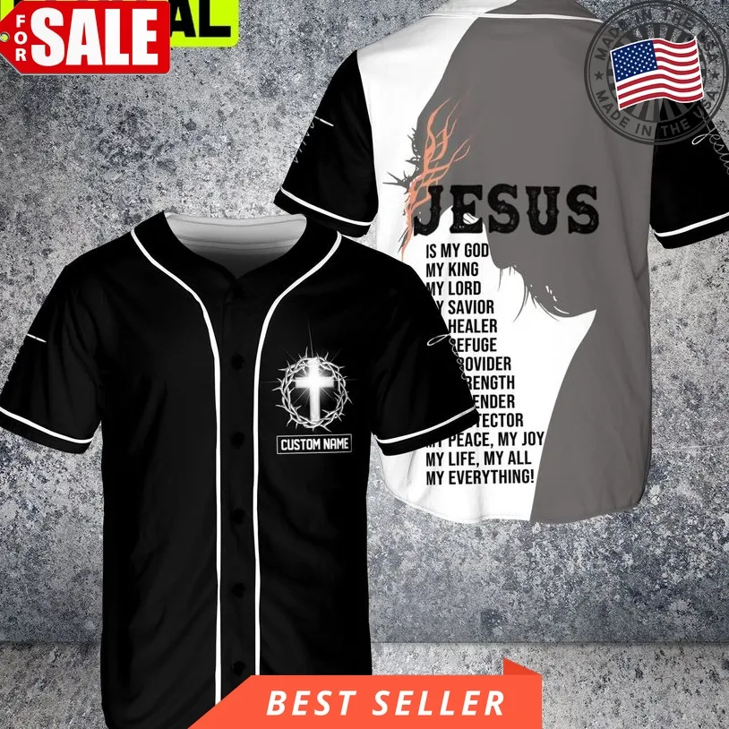 Custom Name Jesus Christian Cross Jesus Is My God My Savior 3D Baseball Jersey