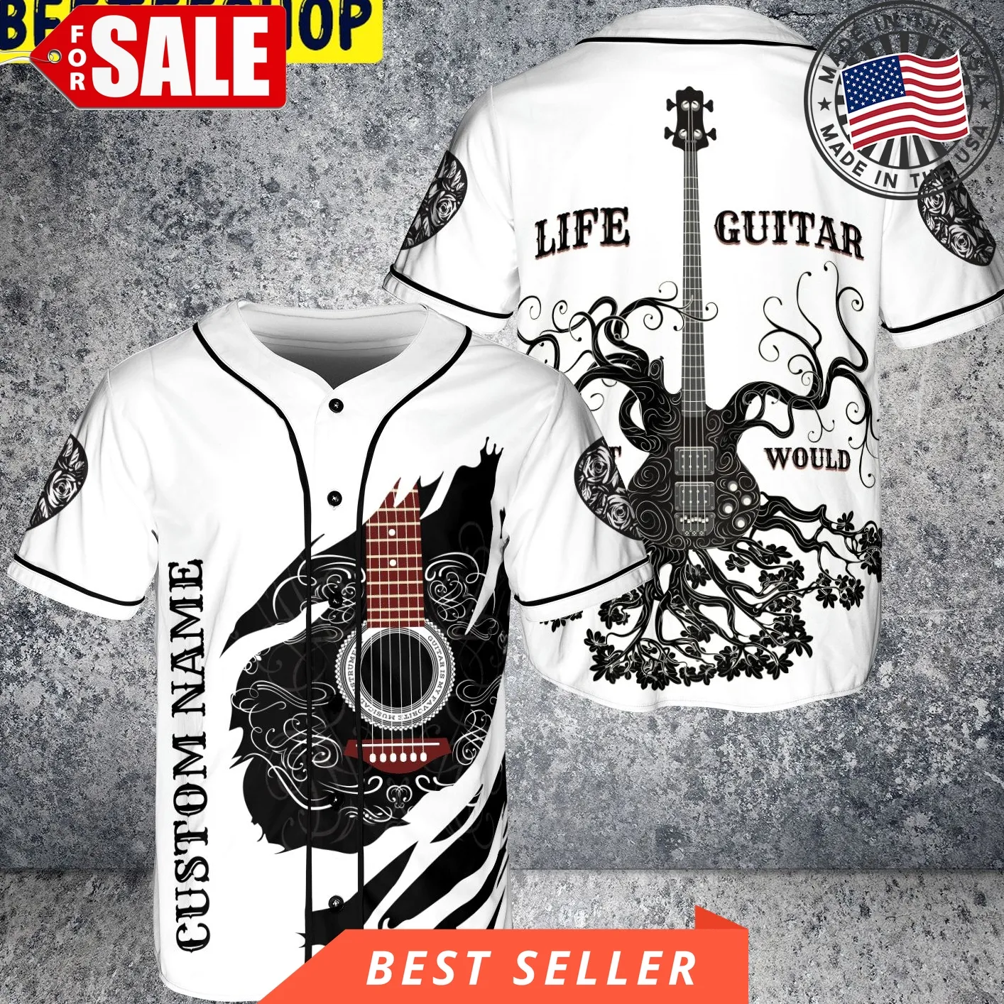 Custom Name Life Without Guitar Would Guitar Player Gift Trending Jersey Baseball