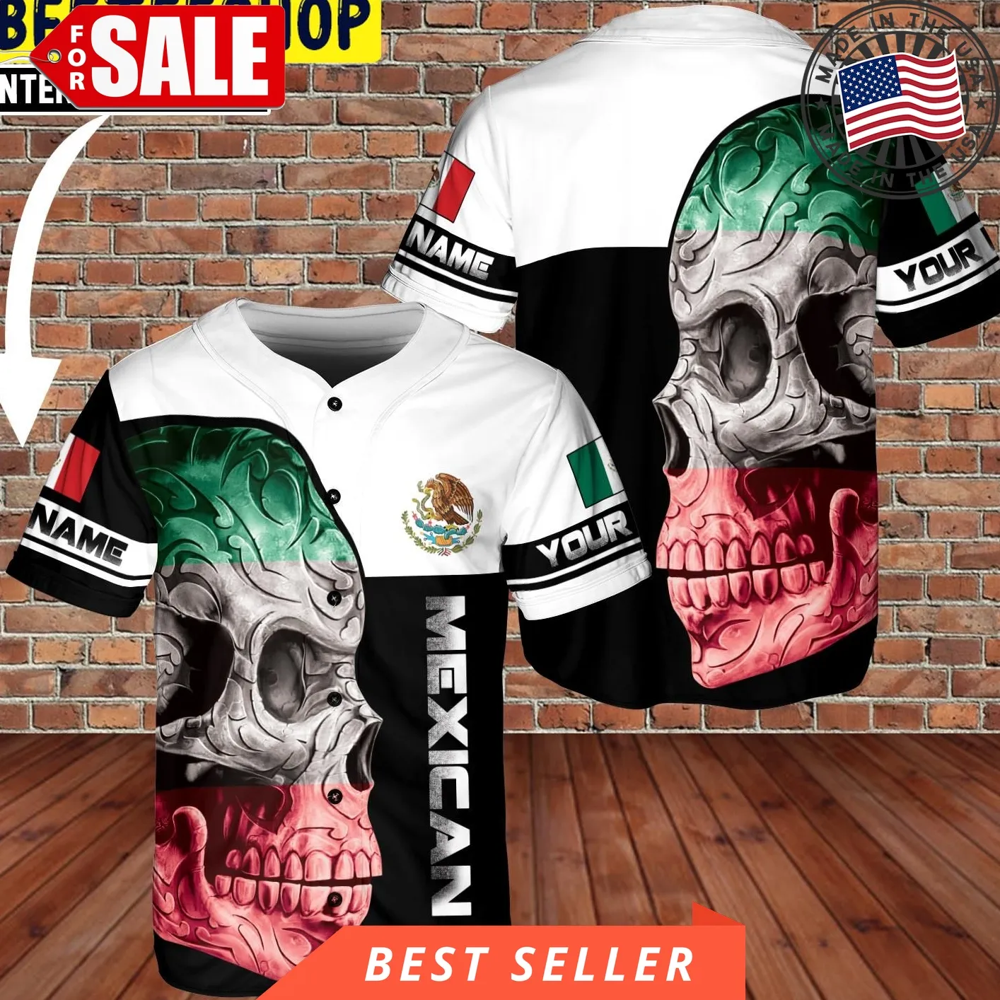 Custom Name Love Mexico Skull And Eagle Logo Trending Jersey Baseball