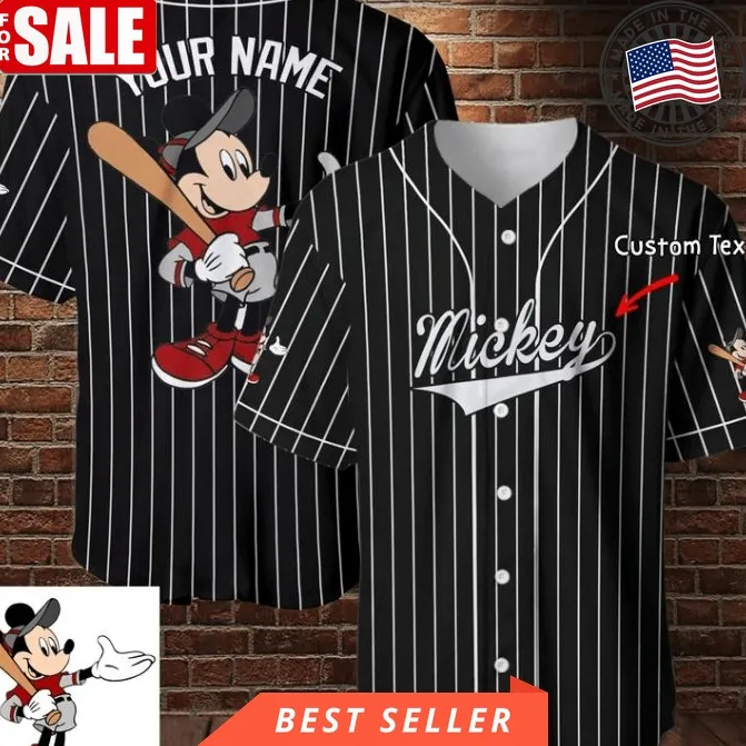 Custom Name Mickey Mouse Disney Baseball Black 456 Gift For Lover Baseball Jersey