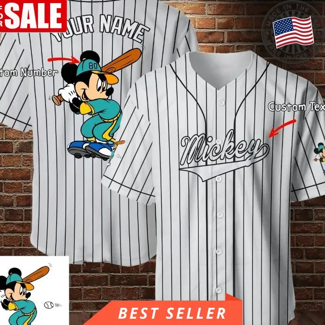 Custom Name Mickey Mouse Disney Baseball White 234 Gift For Lover Baseball Jersey