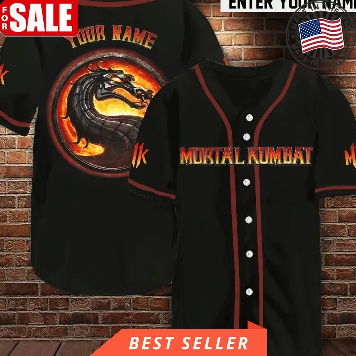 Custom Name Mortal Kombat Dragon Fire Gift For Lover Baseball Jersey