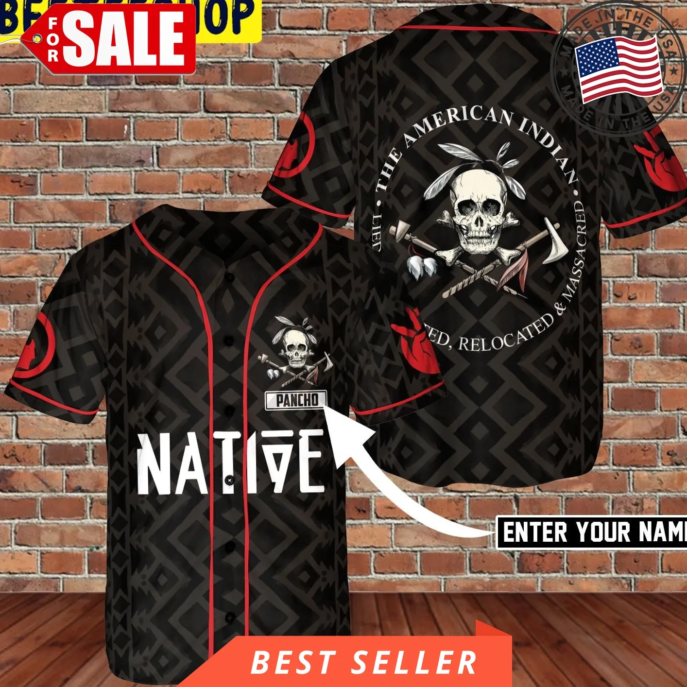 Custom Name Native Amercia Indianl Shirt Dask Style Skull Baseball Jersey