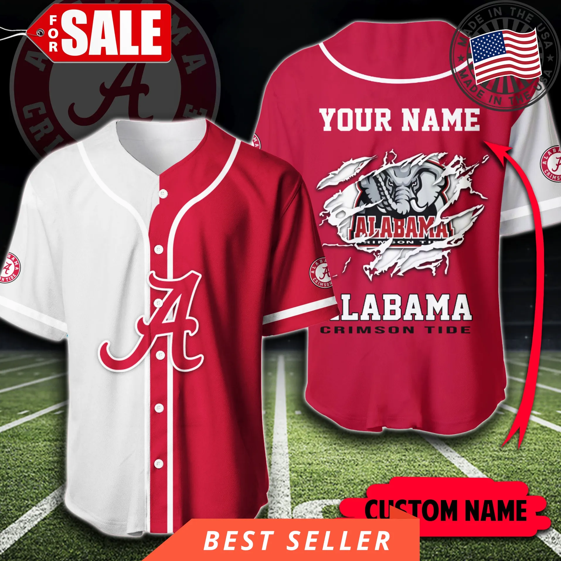 Custom Name Ncaa Alabama Crimson Tide Baseball Jersey Shirt