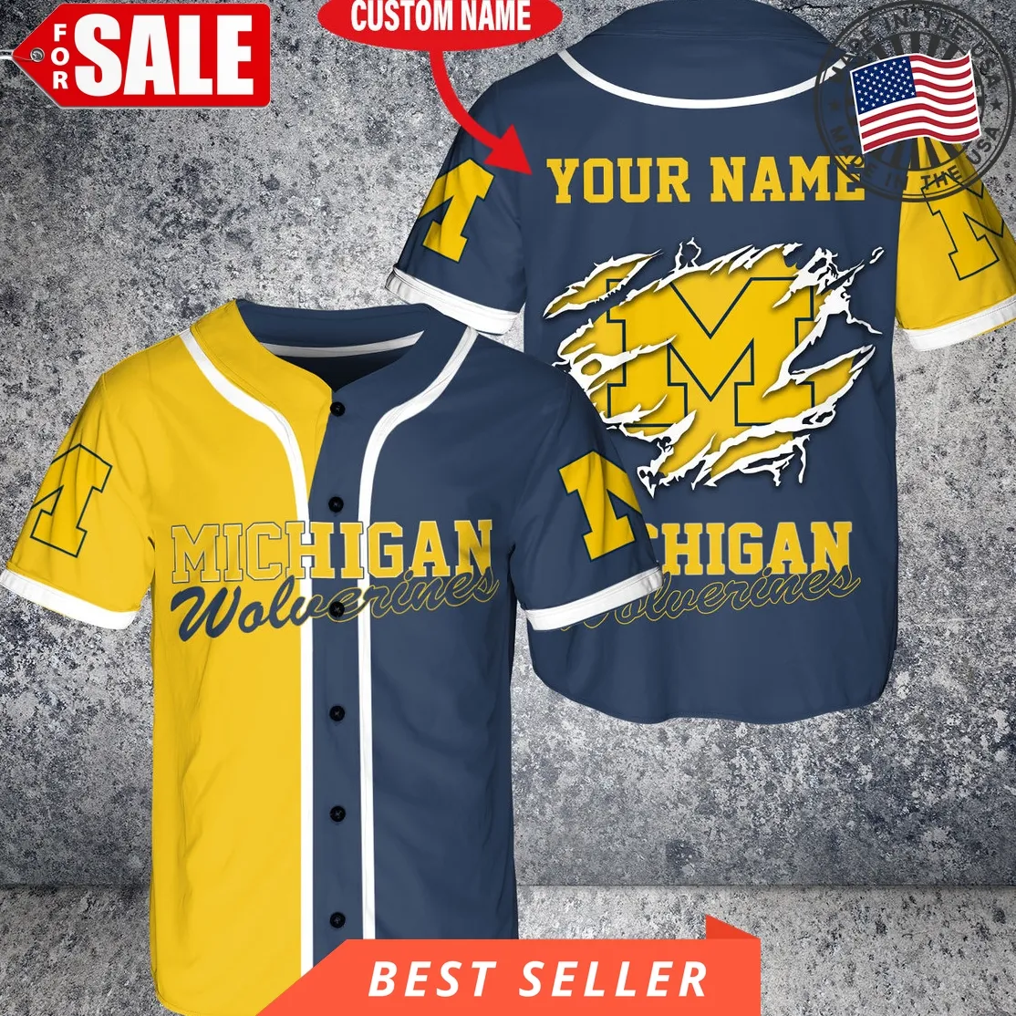 Custom Name Ncaa Michigan Wolverines Baseball Jersey Shirt