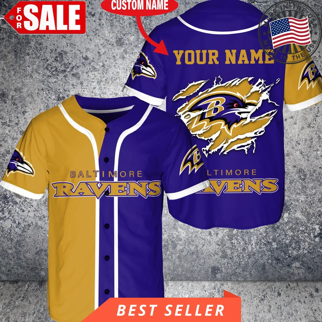 Custom Name Nfl Baltimore Ravens Baseball Jersey Shirt