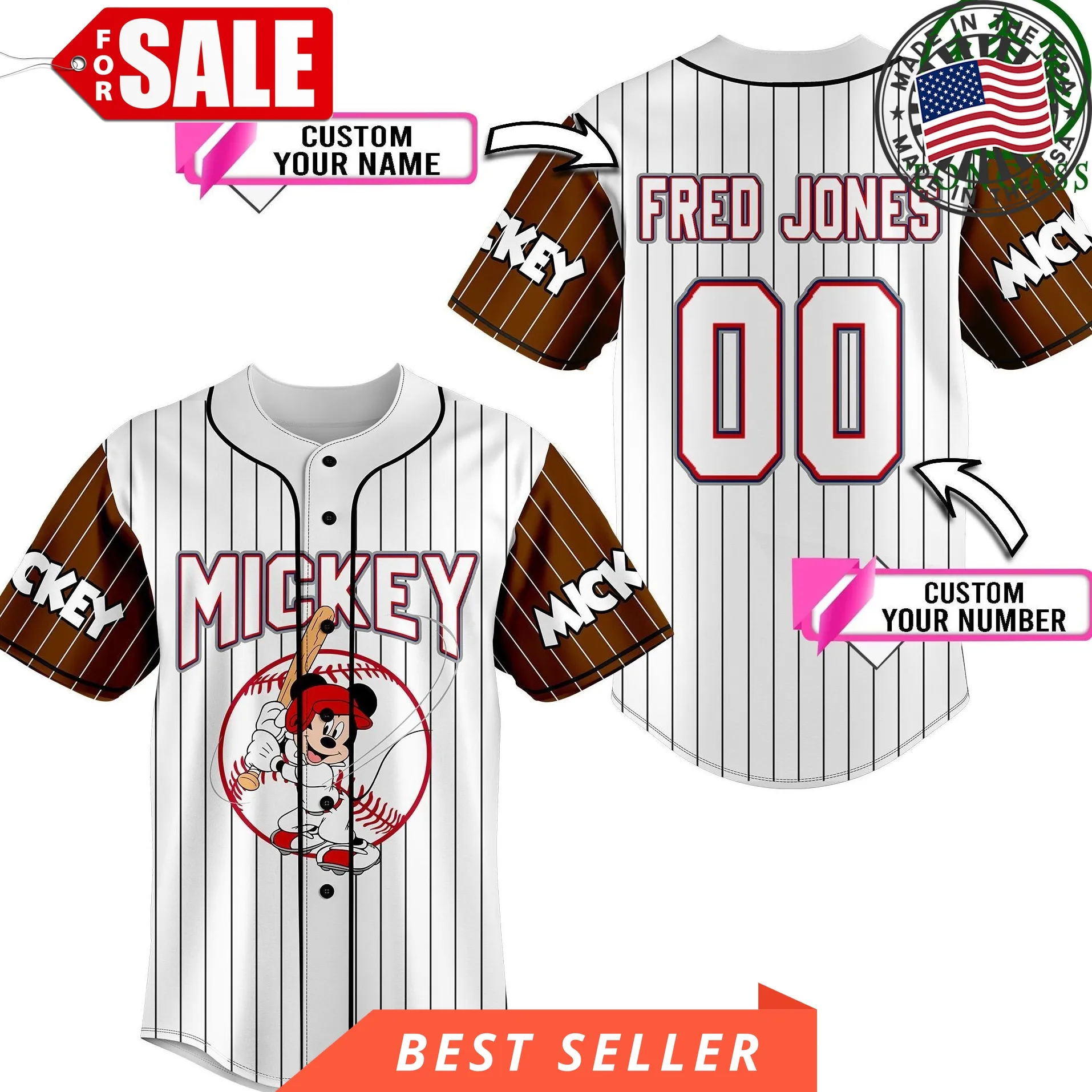 Custom Name Number Baseball Mickey Player Baseball Jersey Shirt