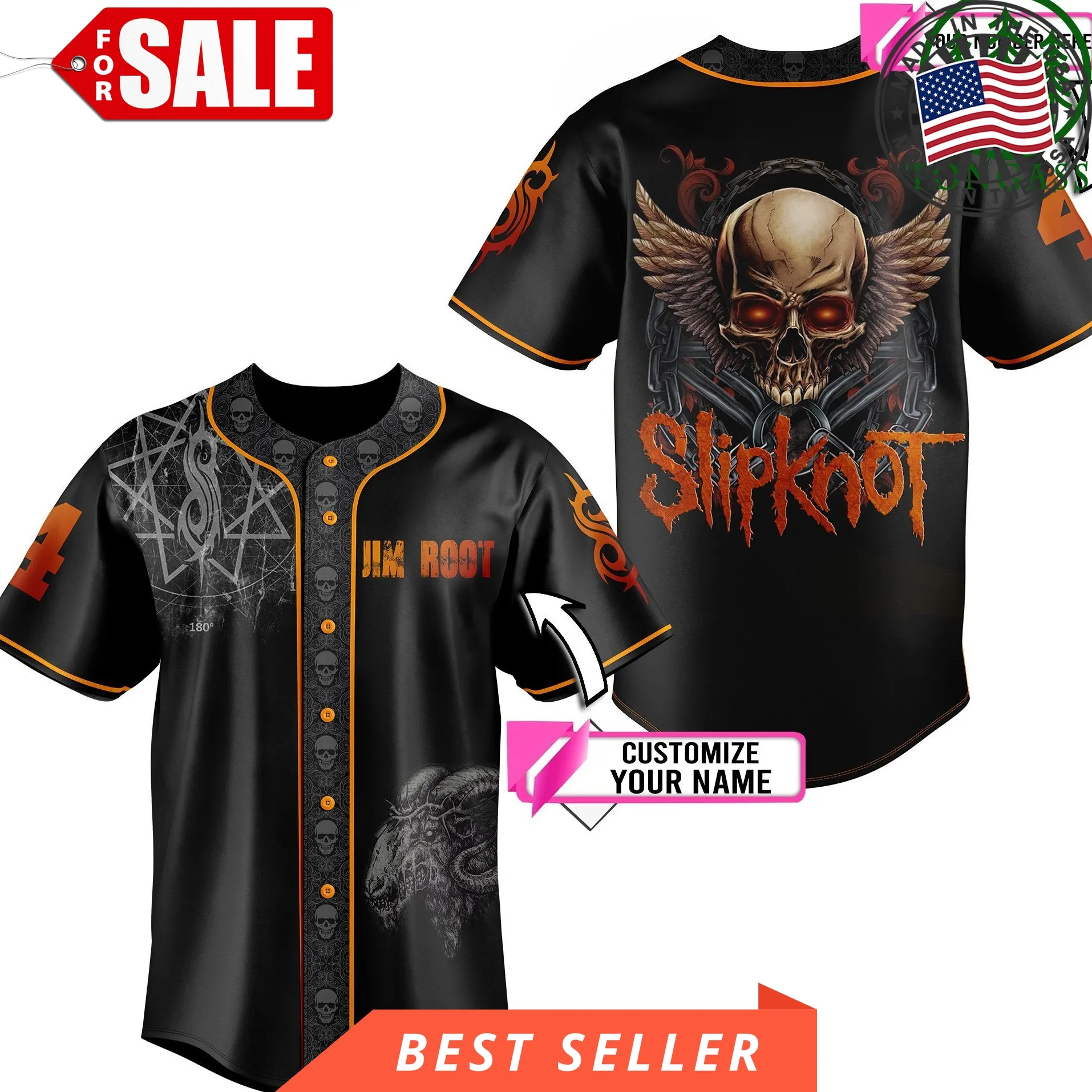 Custom Name Number Slipknot Red Skull Baseball Jersey Shirt Size up S to 5XL