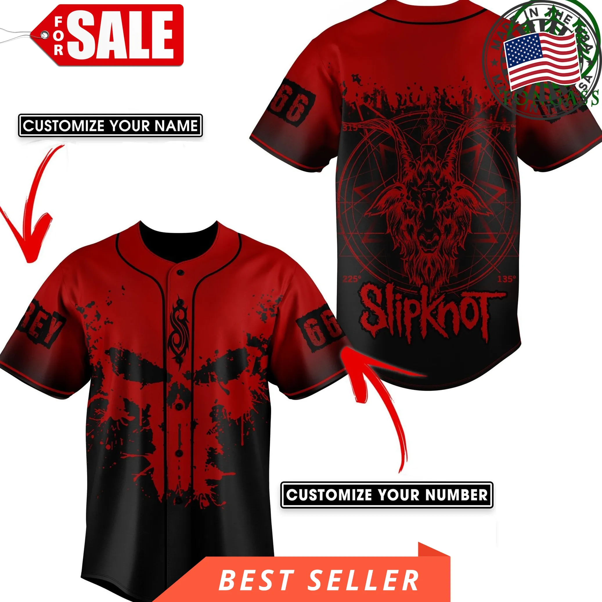 Custom Name Number Slipknot Red Skull Goat Baseball Jersey Shirt Size up S to 5XL