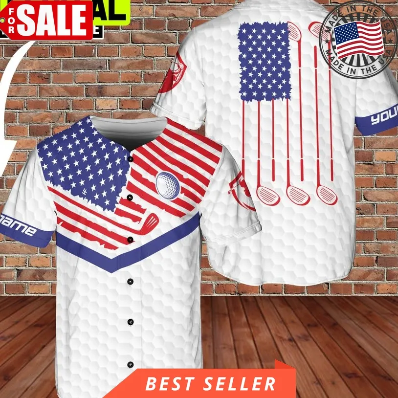 Custom Name Playing Golf United States Us Flag 3D Baseball Jersey Size up S to 5XL