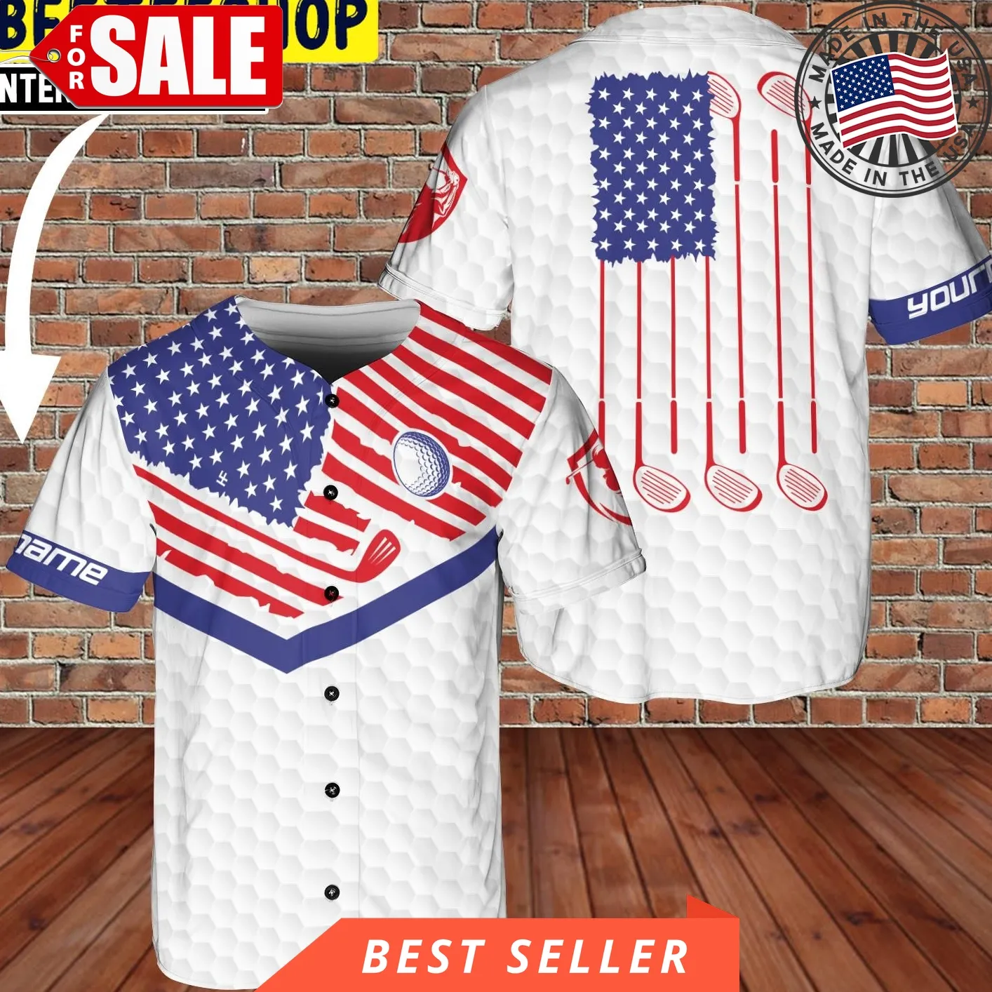 Custom Name Playing Golf United States Us Flag Trending Jersey Baseball Style Size up S to 5XL