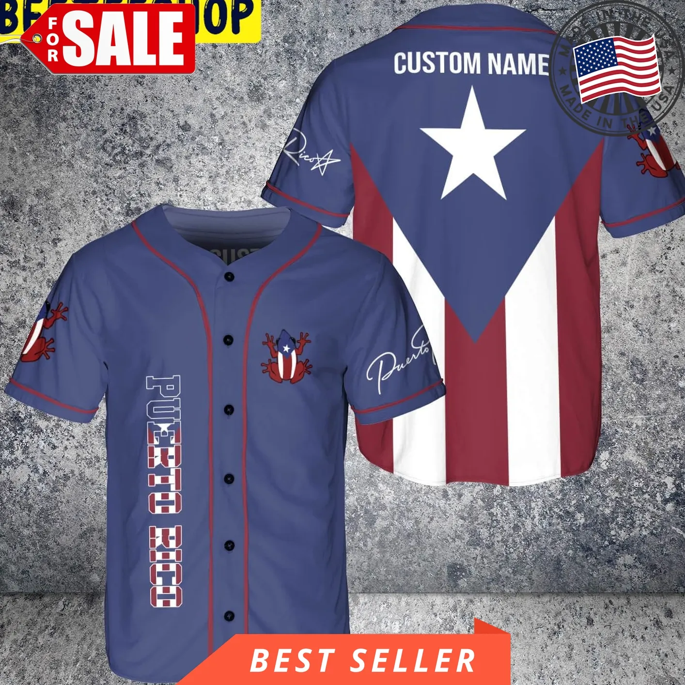 Custom Name Puerto Rico Flag Estado Libre Asociado Trending Jersey Baseball Size up S to 5XL