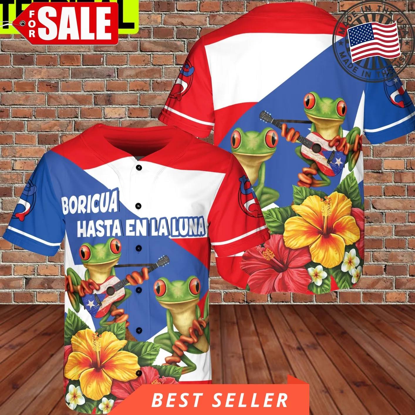 Custom Name Puerto Rico Flag Floral Flogs Playingguitar Baseball Jersey Size up S to 5XL