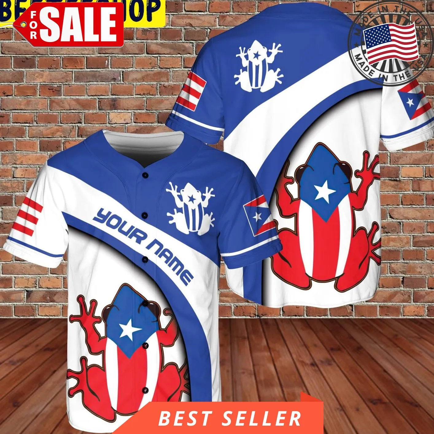 Custom Name Puerto Rico Frogs On Flag Blue White Style Trending Jersey Baseball Size up S to 5XL