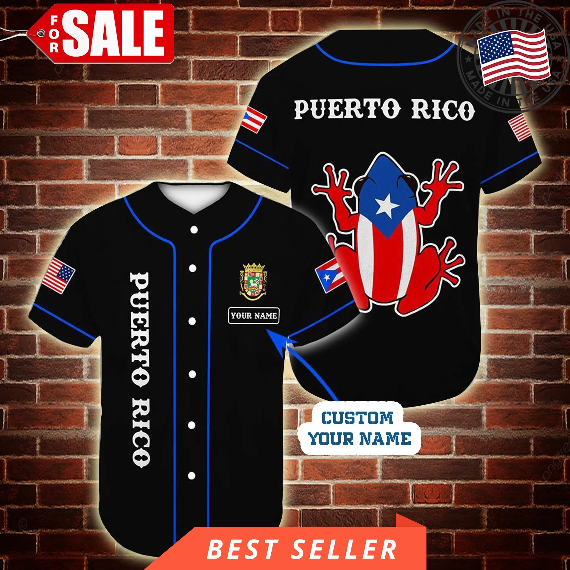 Custom Name Puerto Rico Puerto Rican American Baseball Jersey Shirt Unisex Tshirt