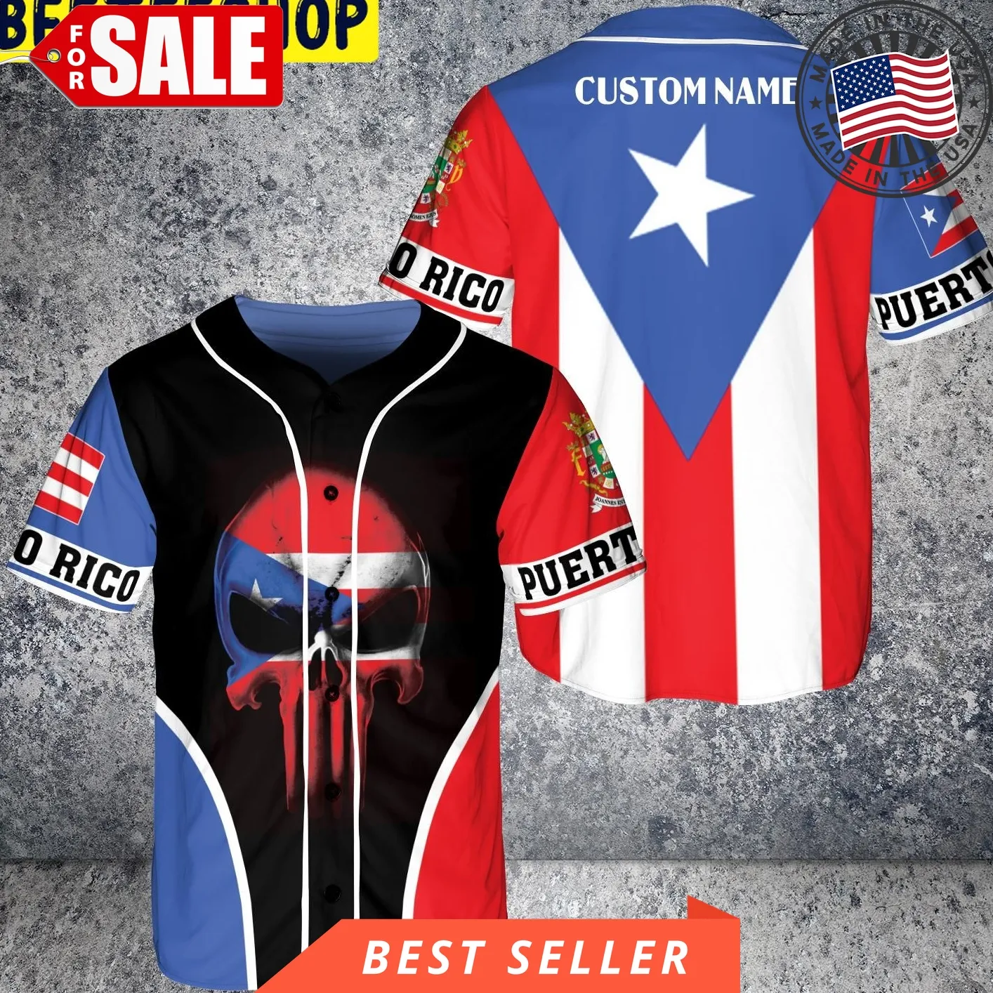 Custom Name Puerto Rico Skull And Flag Style Trending Jersey Baseball Size up S to 5XL