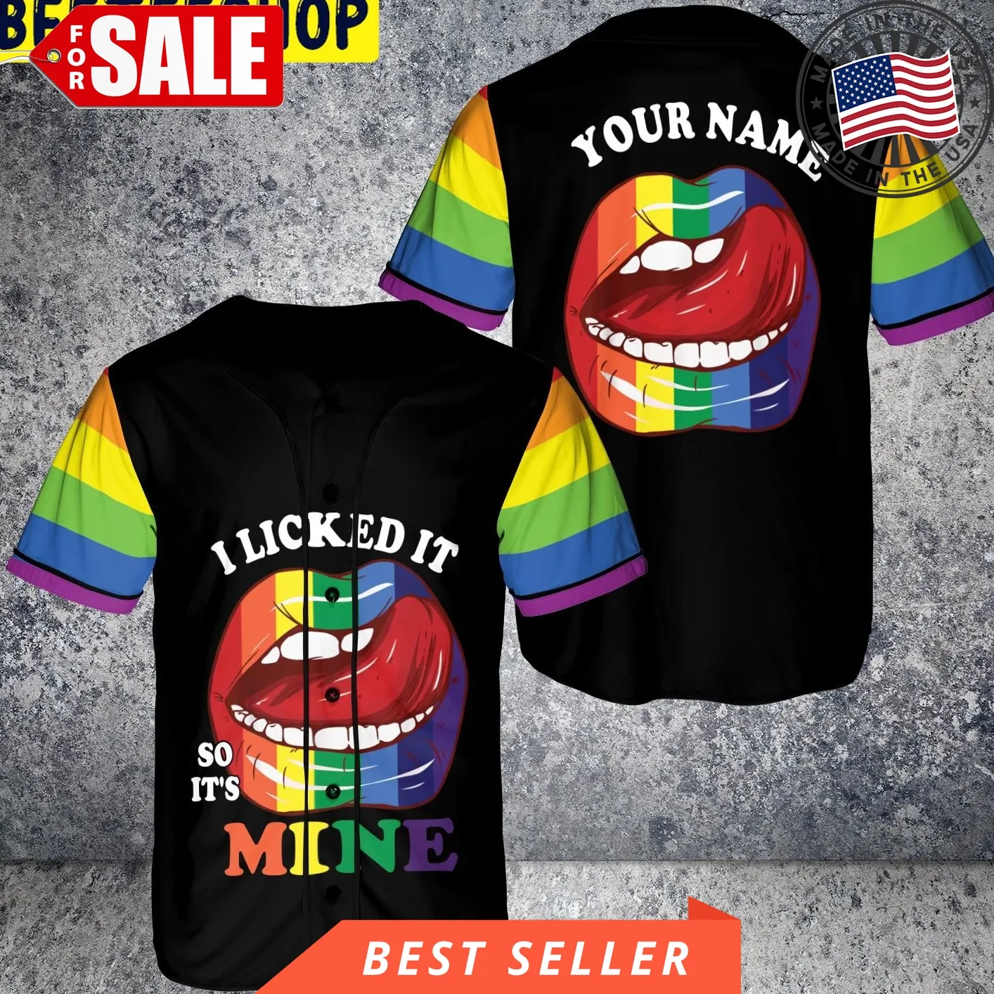 Custom Name Rainbow Lips Lgbt Flag I Licked It So It's Mine Pride Suport Trending Jersey Baseball Size up S to 5XL