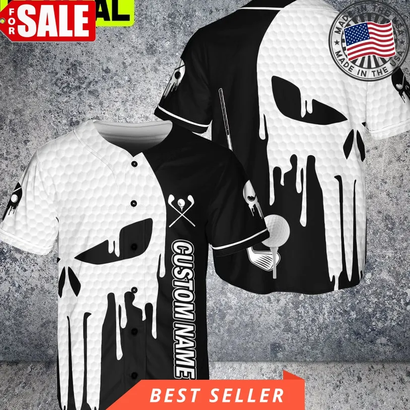 Custom Name Skull Golf Usa American Flag 3D Baseball Jersey Golfer Men Gift Unisex Tshirt