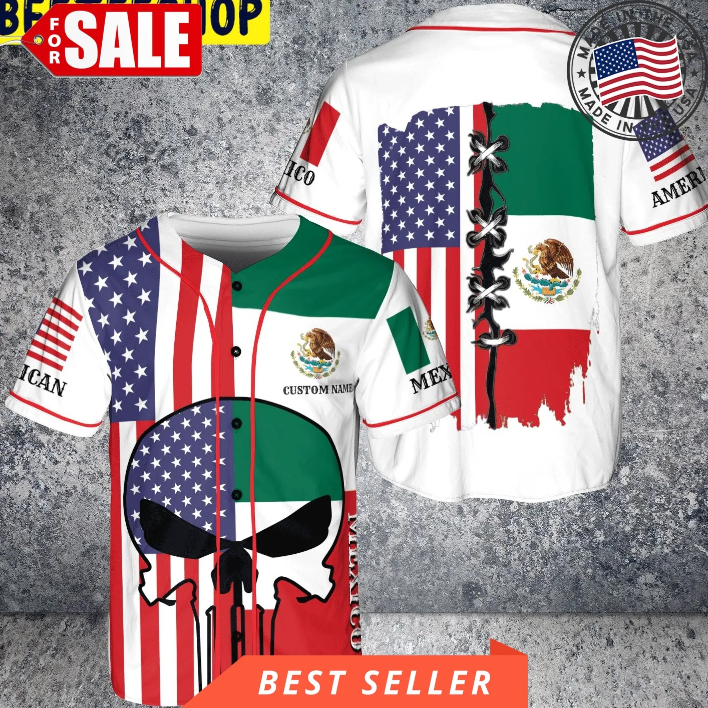 Custom Name Skull Mexico American White Trending Jersey Baseball Unisex Tshirt