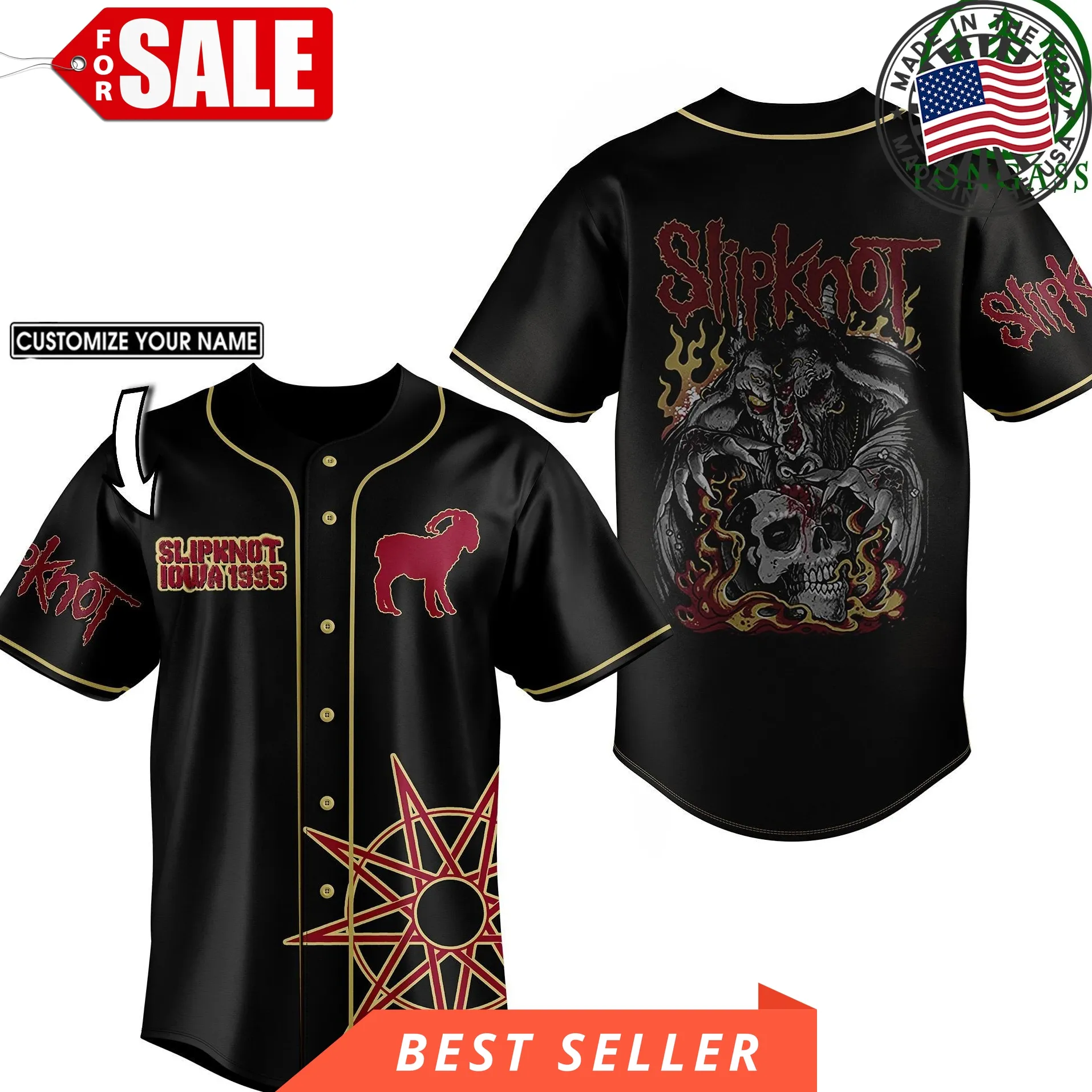 Custom Name Slipknot Goat Baseball Jersey Shirt Size up S to 5XL