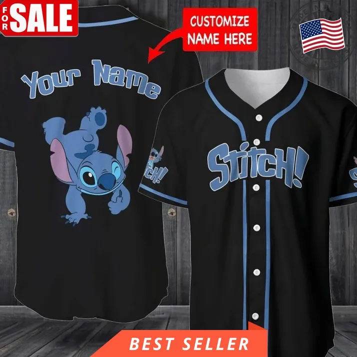 Custom Name Stich And Lilo Ohama 487 Gift For Lover Baseball Jersey Unisex Tshirt