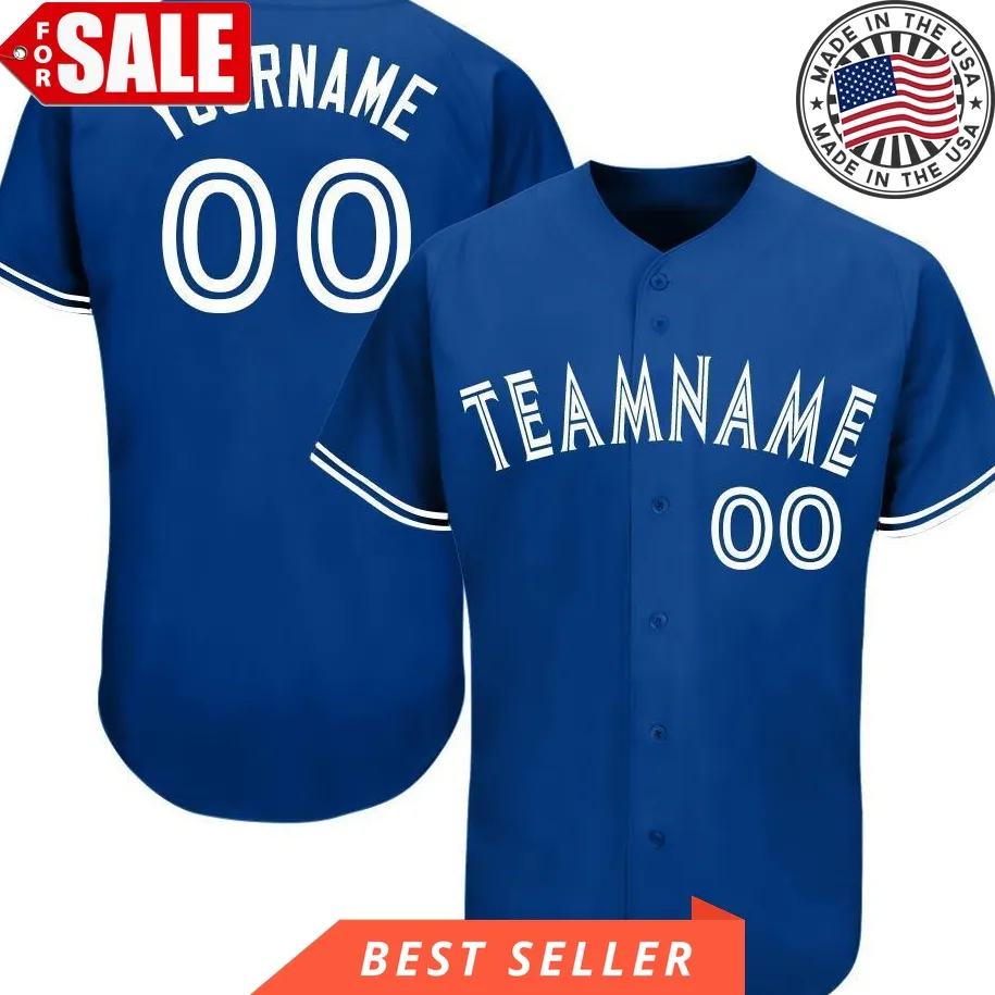 Custom Name Team Number Royal White Baseball Jersey Shirt Unisex Tshirt