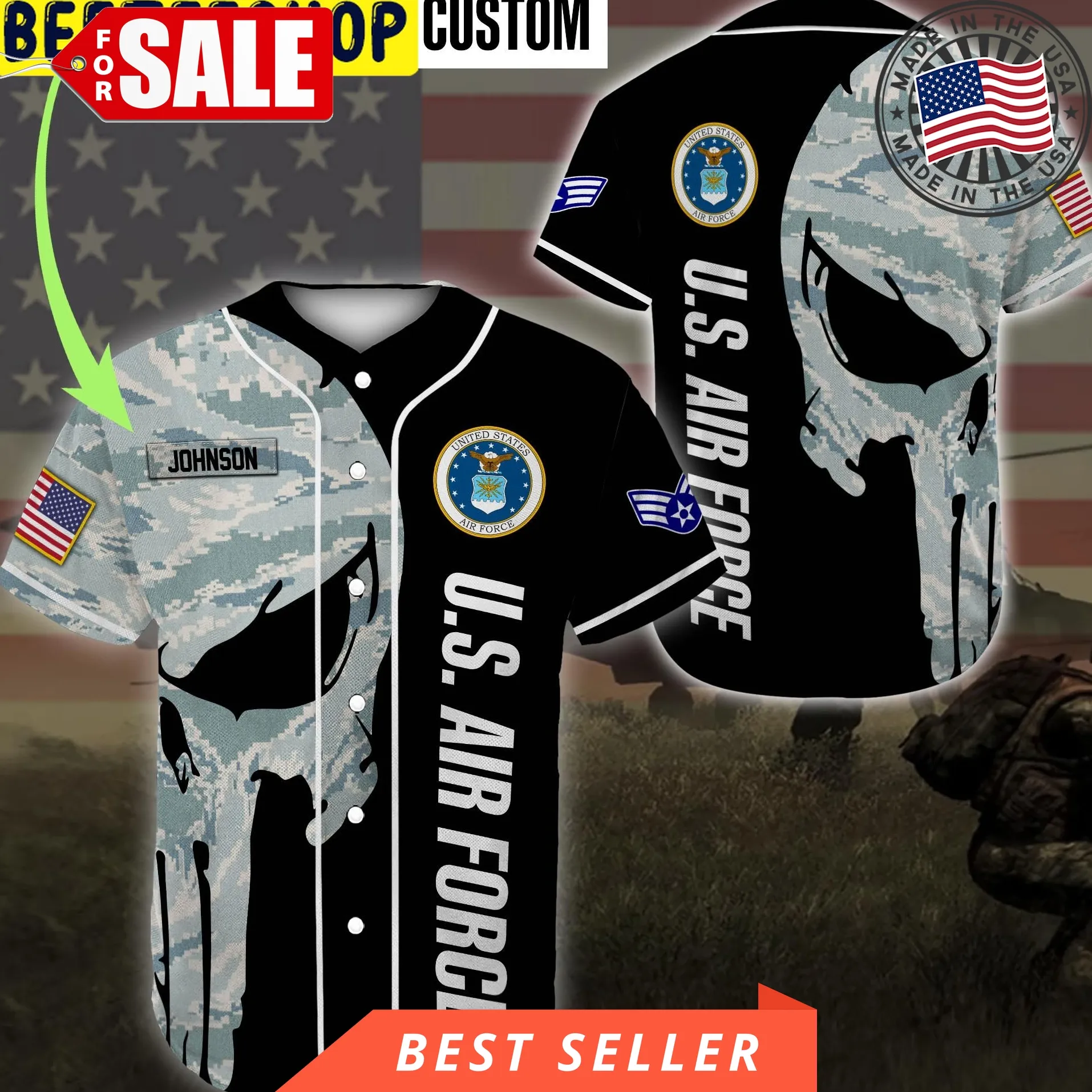Custom Name United States Air Force Trending Jersey Baseball Size up S to 5XL