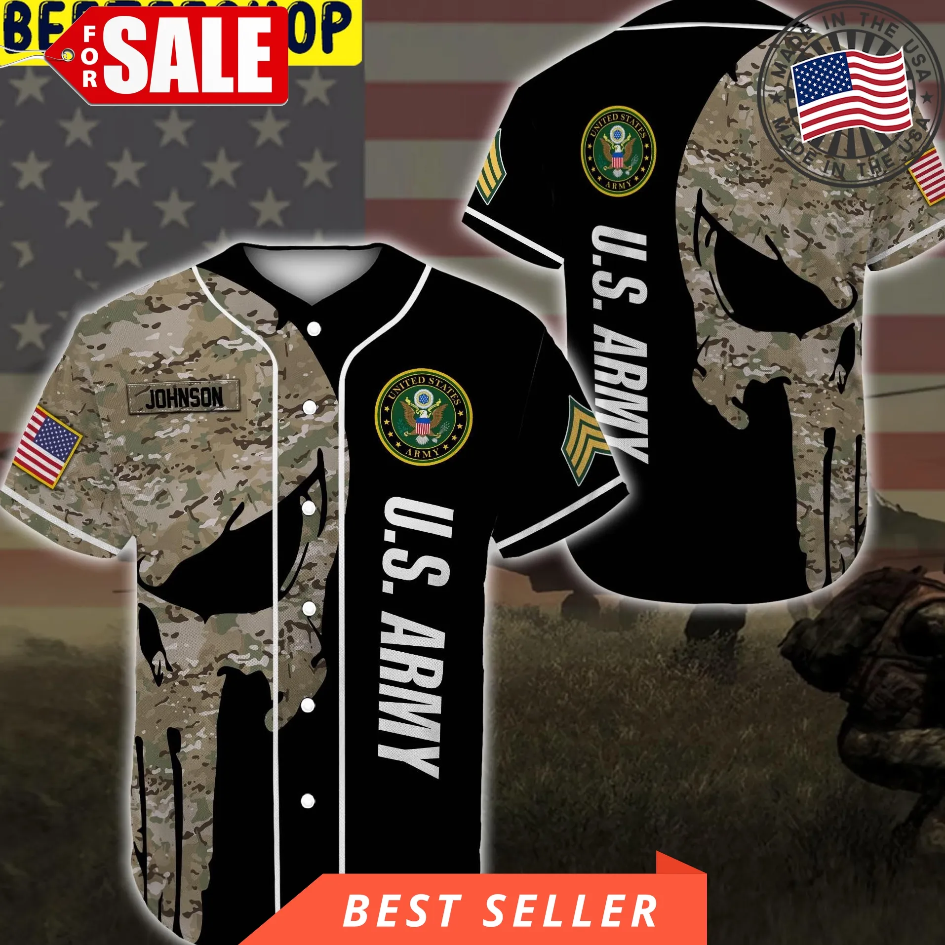 Custom Name United States Army Black Camo Trending Jersey Baseball Size up S to 5XL