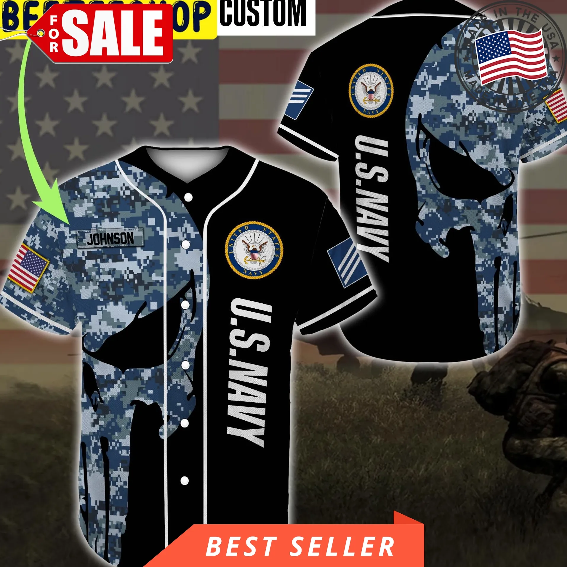 Custom Name United States Navy Veteran Trending Jersey Baseball Unisex Tshirt