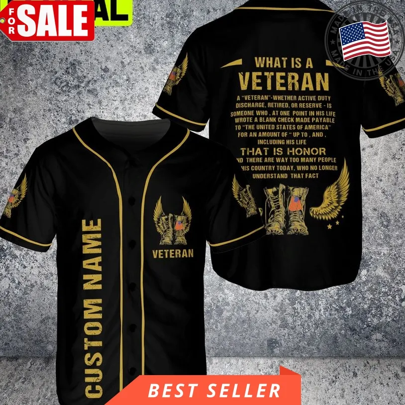 Custom Name What Is A Veteran Us Flag 3D Baseball Jersey Size up S to 5XL