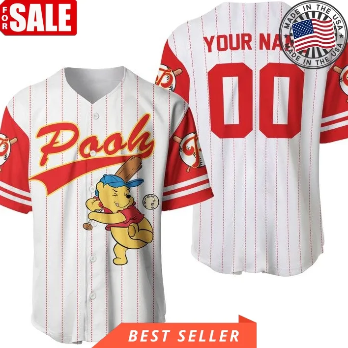 Custom Name Winnie Pooh Bear Disney Baseball Jersey 345 Gift For Lover Jersey Unisex Tshirt