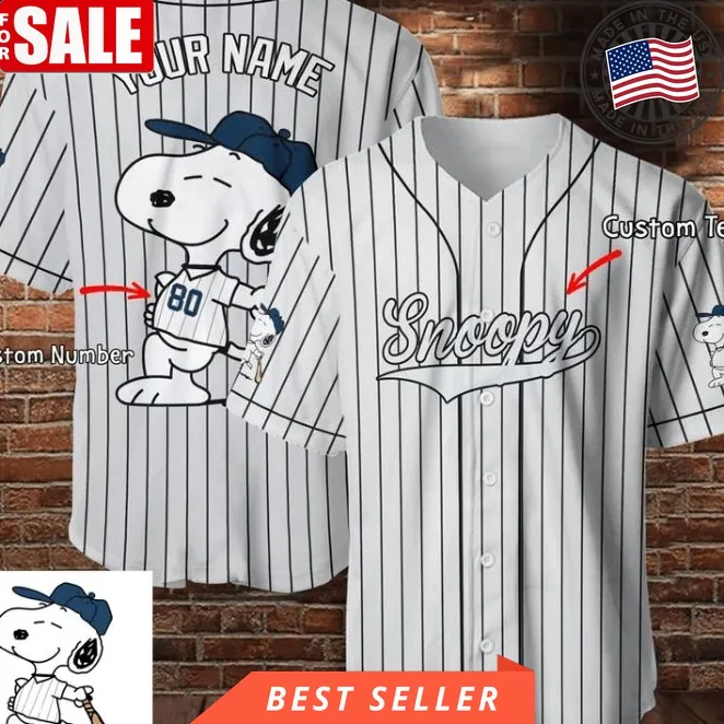 Custom Names Cute Snoopy Cartoon 123 Gift For Lover Baseball Jersey Size up S to 5XL