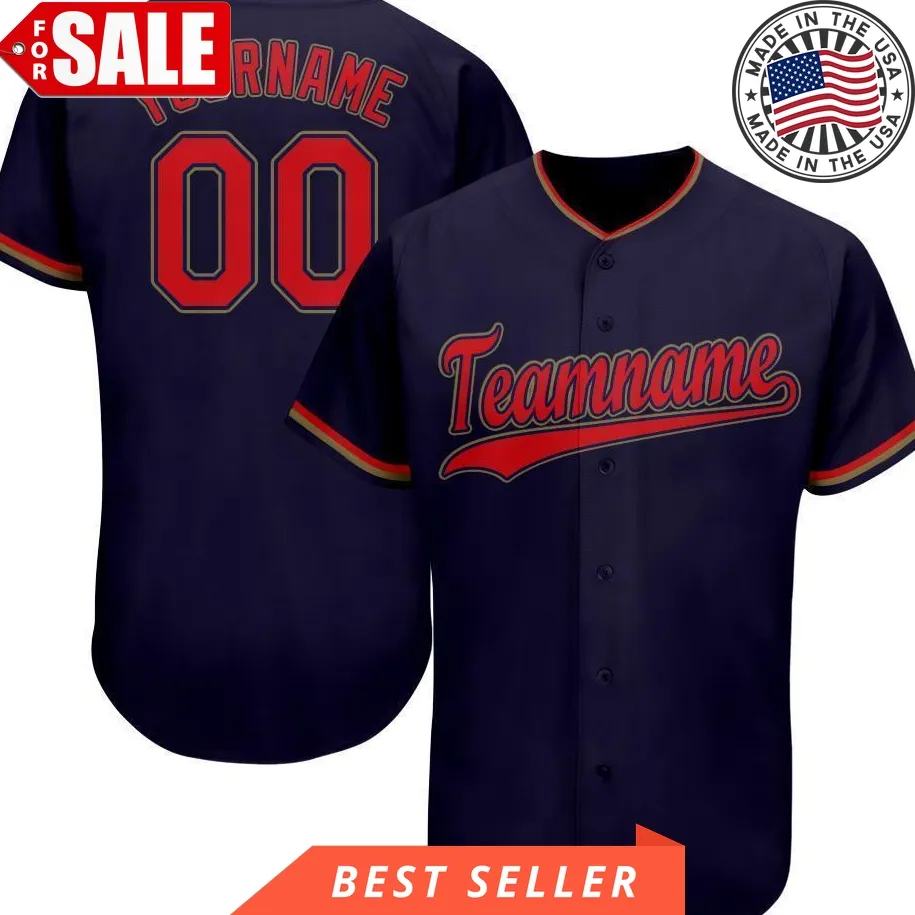 Custom Navy Red Old Gold Baseball Jersey Size up S to 5XL