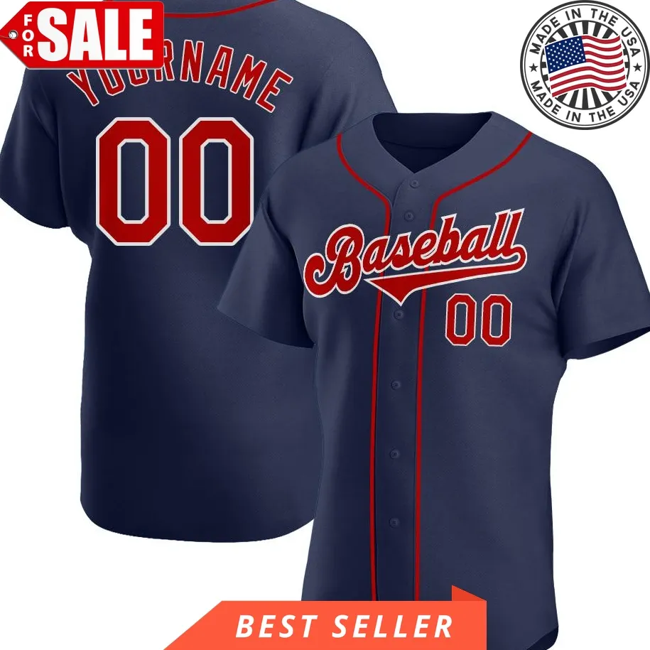 Custom Navy Red White Authentic Baseball Jersey Size up S to 5XL