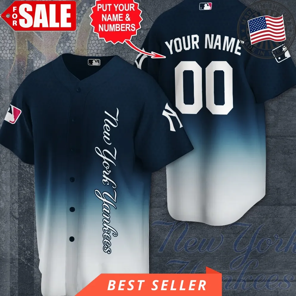 Custom Number New York Yankees Gradient Baseball Jersey Unisex Tshirt