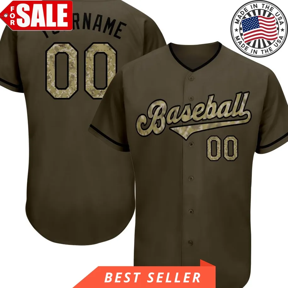Custom Olive Camo Black Authentic Salute To Service Baseball Jersey Unisex Tshirt
