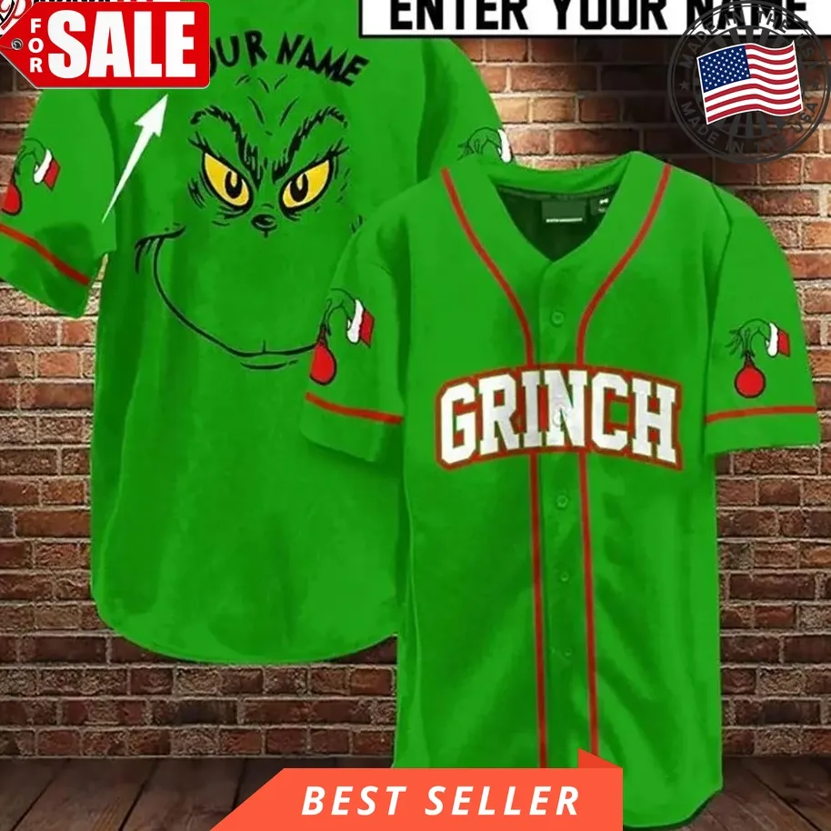 Custom The Grinch Face Christmas Baseball Jersey Merry Grinchmas Unisex Tshirt