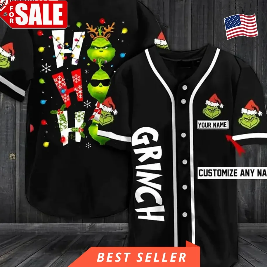 Custom The Grinch Resting Grinch Face Christmas Baseball Jersey Funny Size up S to 5XL