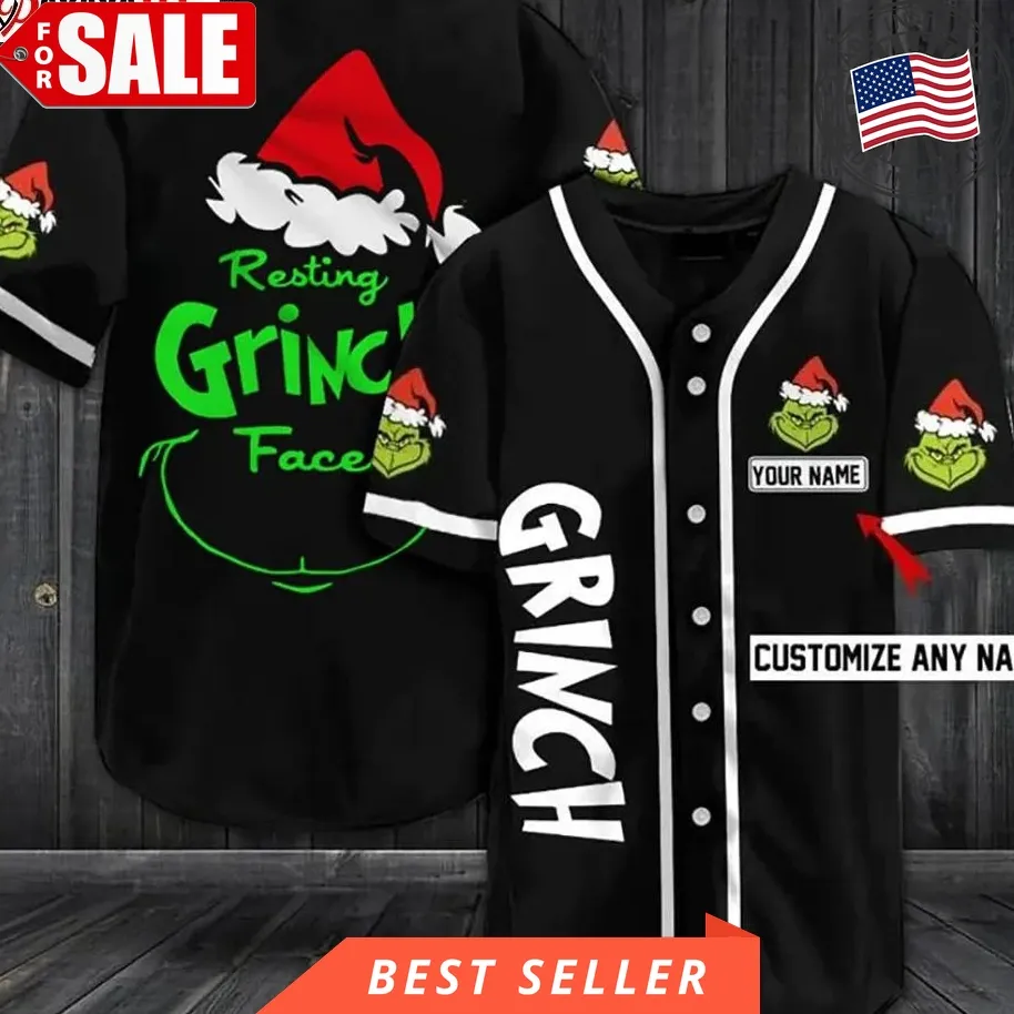Custom The Grinch Squad Christmas Baseball Jersey Grinch Face Funny Christmas Size up S to 5XL