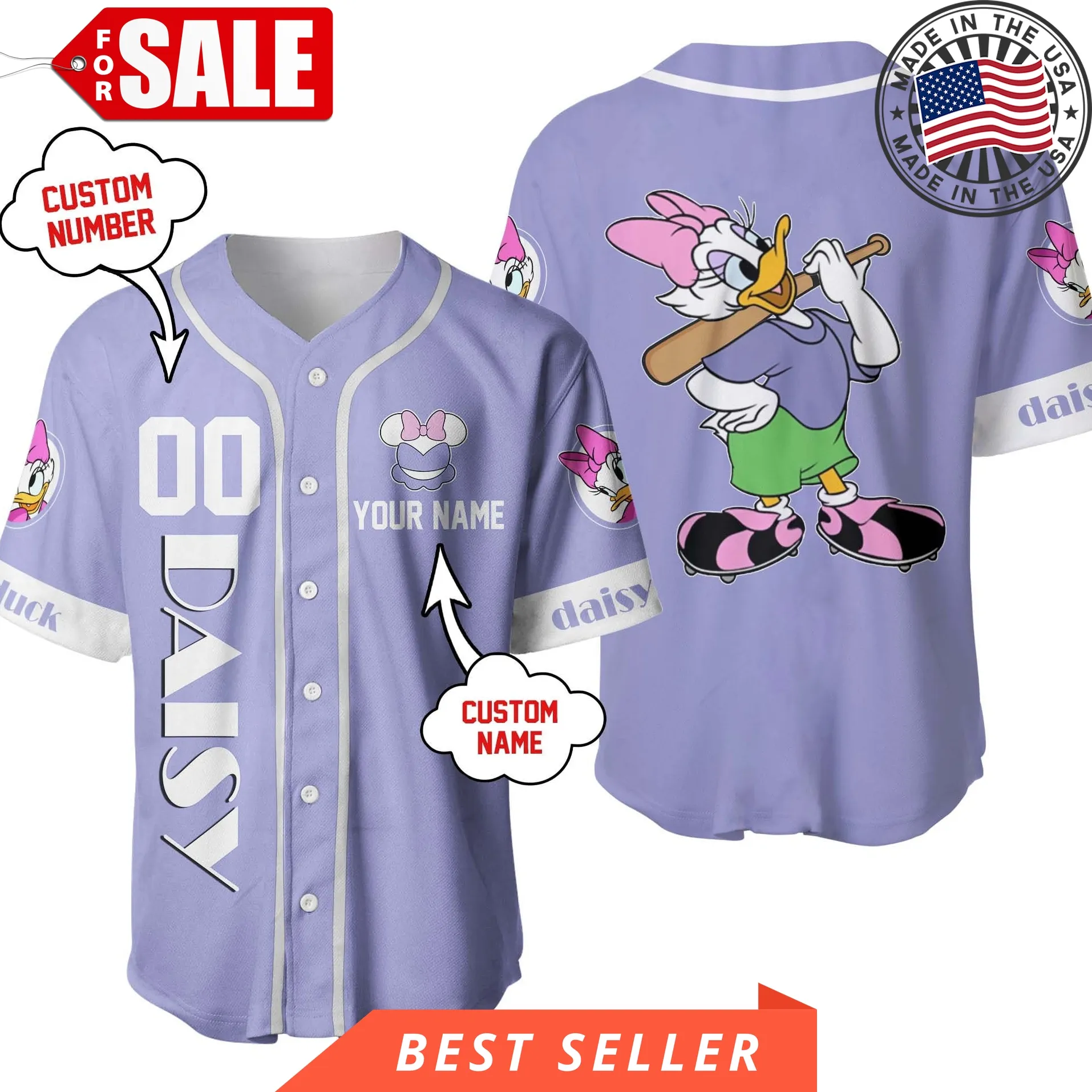 Daisy Duck Custom Name Disney Personalized Unisex Cartoon Custom Baseball Jersey Unisex Tshirt